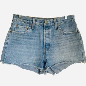 Levi's 501 Jean Mini Shorts Cut Off Women Blue Distressed High Rise Cowgirl